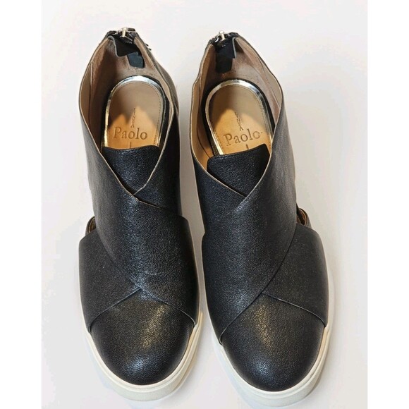 Linea Paolo Faith Wedge 8M Leather Sneaker Boot Women's Black Classic Chic - Picture 2 of 9